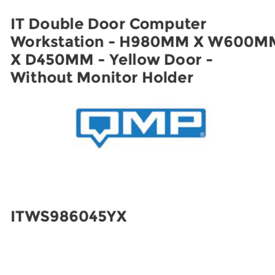 QMP IT Double Door Computer Workstation - H980mm x W600mm x D450mm - Yellow Door