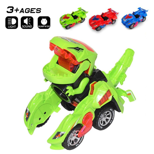 (Green) Transforming Dinosaur LED Car