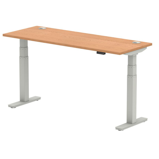 Dynamic Air 1600/600 Oak Height Adjustable Desk with Cable Ports with Silver Leg