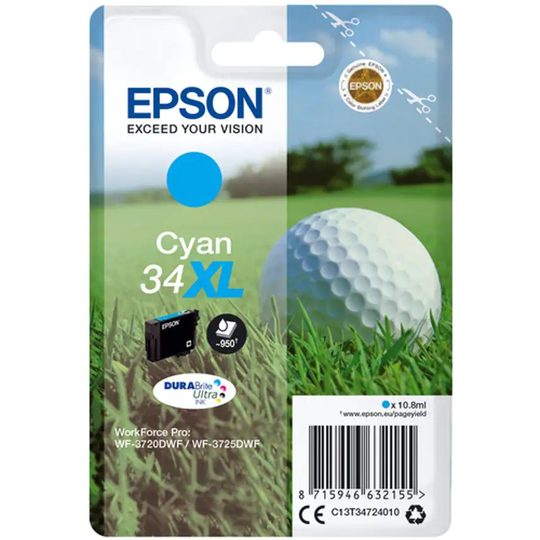 Epson Ink Medium Volume Single Cyan 34XL DURABrite Ultra Ink- you get 8
