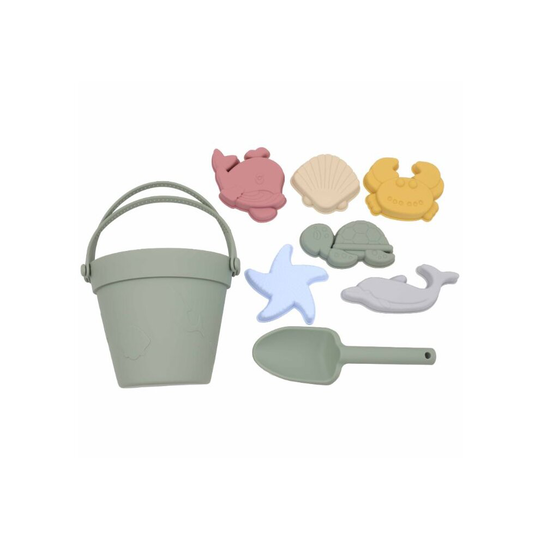 (C) 8PCS Kids Beach Toys Boys Girls Silicone Sand Pit Play Set Including Sand Shovel Sand Bucket Dolphin Turtle Crab Shell Starfish Whale