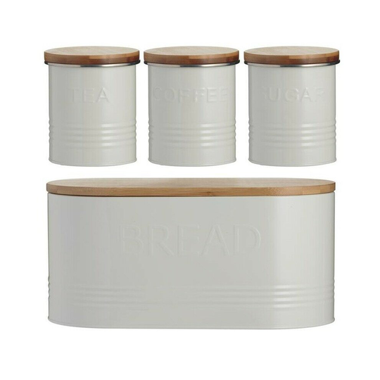 Typhoon Rippled Metal Tea Coffee Sugar Canister Set & Bread Bin Crock Set Cream
