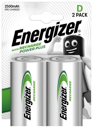 Energizer Rechargeable Power Plus D Batteries - Pack of 2