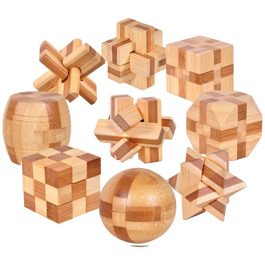Gracelaza 9pcs Wooden Blocks Brain Teaser Puzzles Set 3D Interlocking Wood Jigsaw Games - Ideal Mind Toys and Gift for Kids and Teens