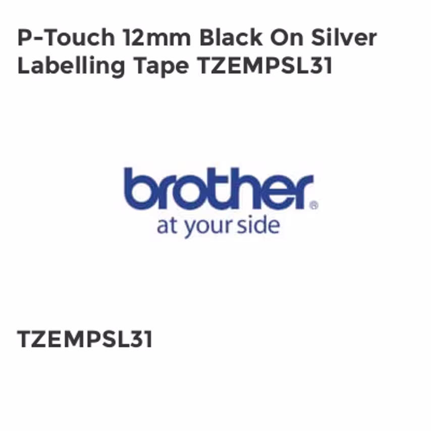 Brother P-Touch 12mm Black On Silver Labelling Tape TZEMPSL31