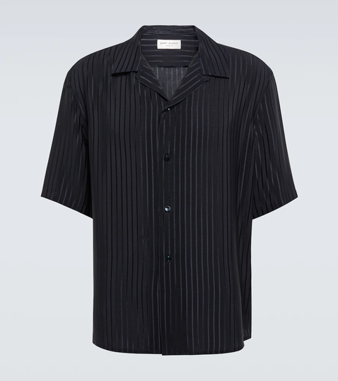 Short-sleeved striped silk shirt