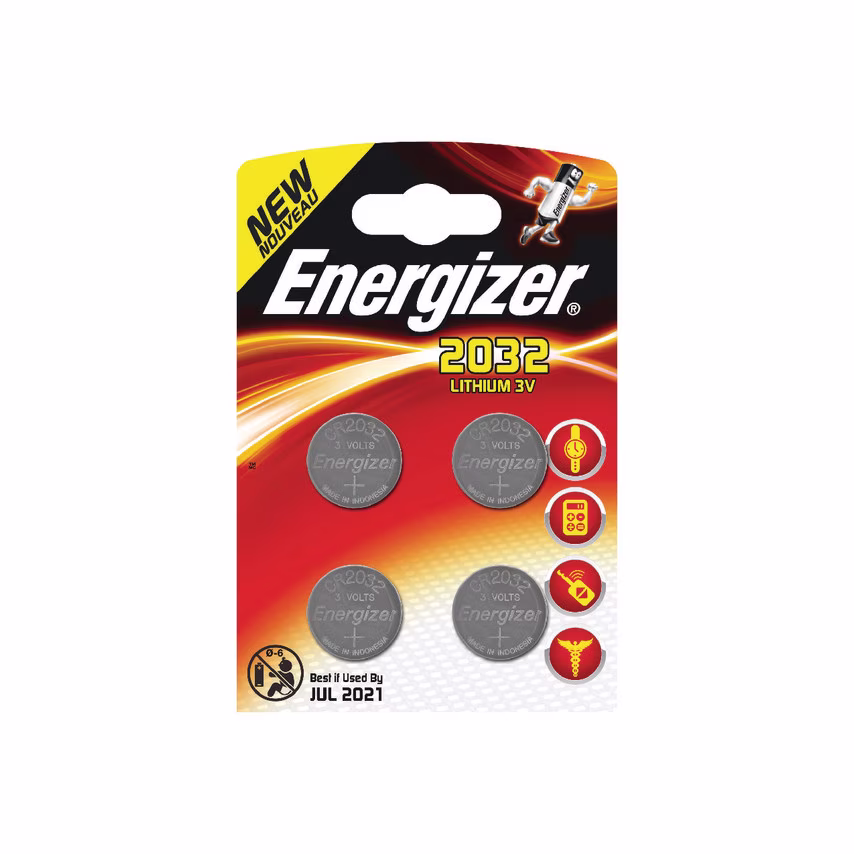 Energizer 637762 CR2032 Lithium Coin Cell Battery (Pack-4)