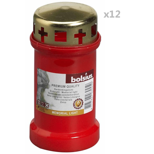 Bolsius 12x Memorial Lights with Cover Red Remembrance Candle 103620188041