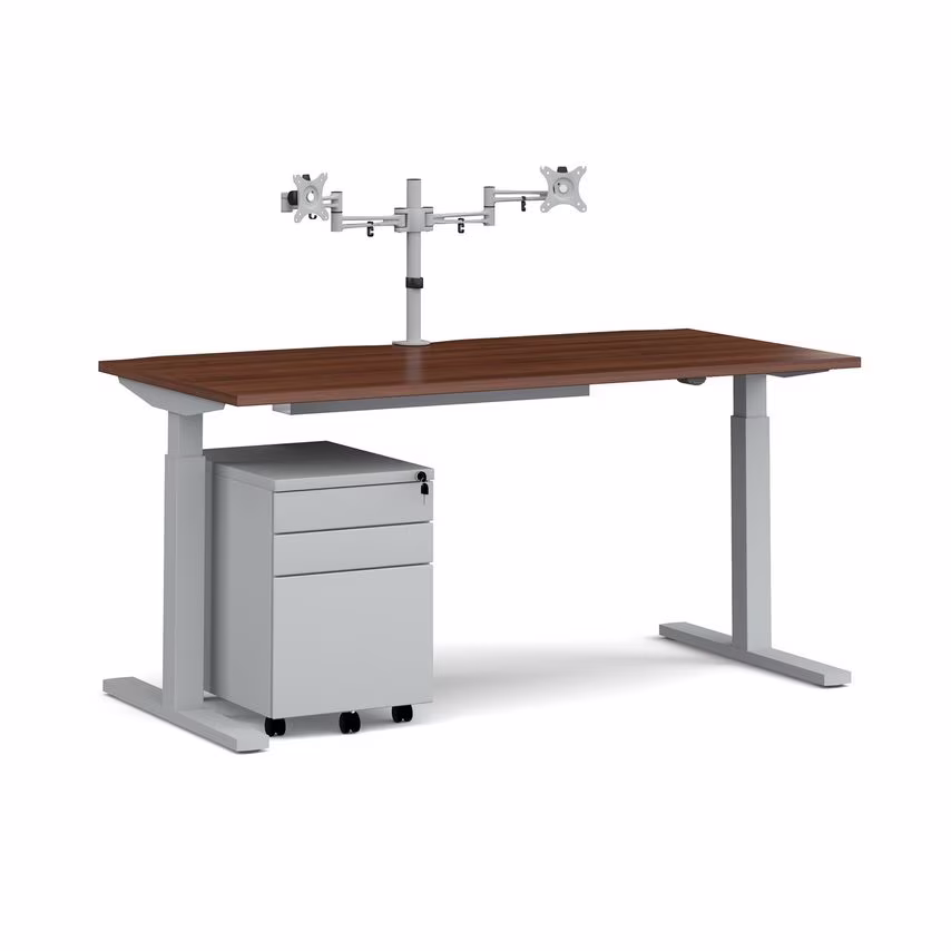 Dams ELEV8 Mono Straight Sit Stand Desk 1600mm - Silver Frame, Oak Top with Matc