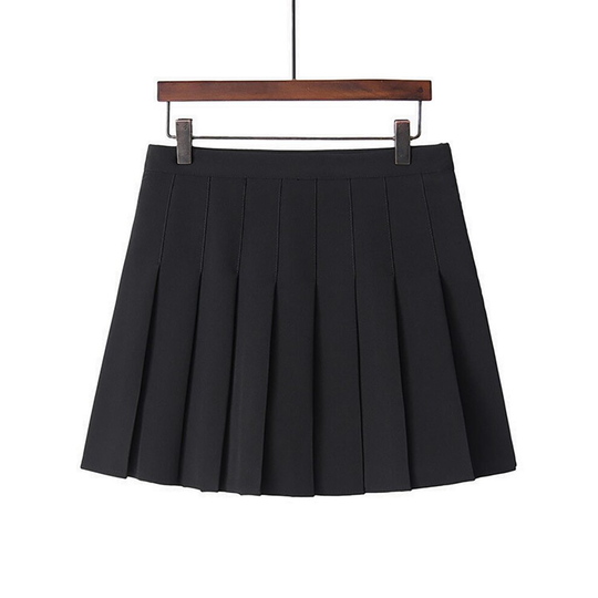 (7# Black New, XL / UK Size 10) Womens High Waisted Pleated Zip Tennis Style Skater Mini Skirt