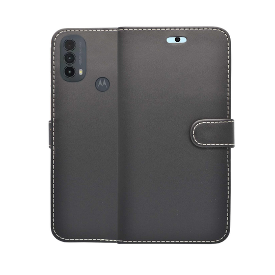 (Black) For Motorola e20 e30 e40 Wallet Flip PU Leather Kickstand Card Holder Phone Case Cover