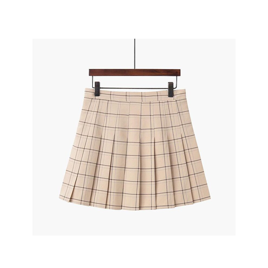 (34. Large Beige Plaid, XS / UK Size 4) Women's High Waist Casual Pleated Tennis Style Mini Skater Skirt