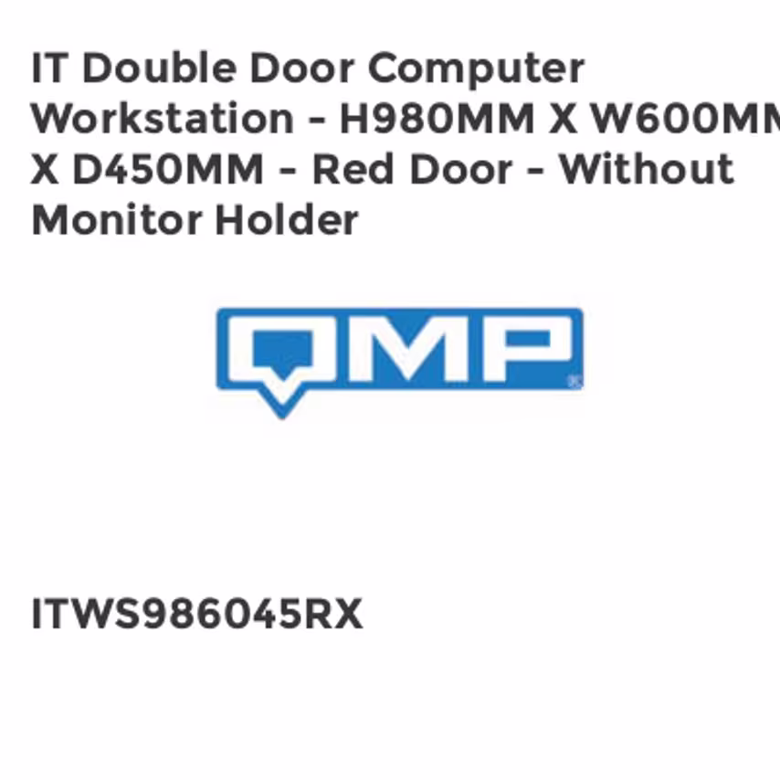 QMP IT Double Door Computer Workstation - H980mm x W600mm x D450mm - Red Door -