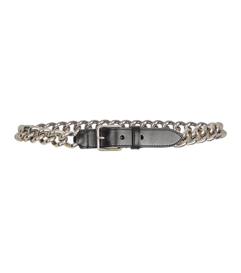 Chain-trimmed leather belt