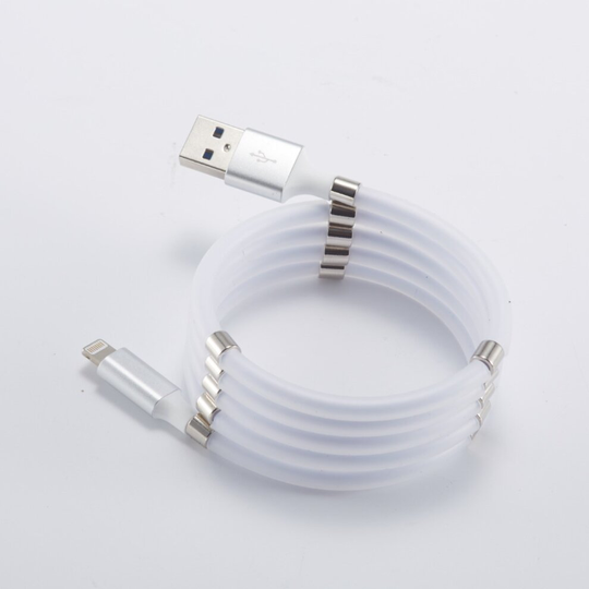 (White) 1m Magnetic Absorption Data Cable Self Winding USB Charging for iPhone 6 7 8 X XR XR Max 11