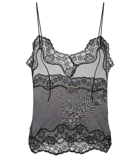 Lace-trimmed jersey voile camisole