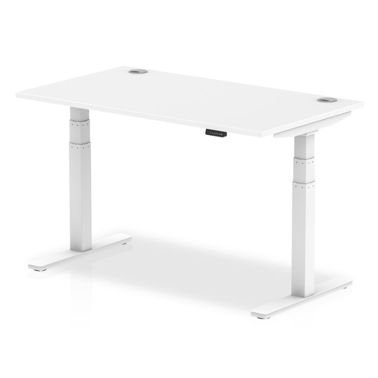 Dynamic Air 1400/800 White Height Adjustable Desk with Cable Ports with White Le
