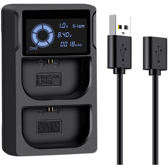 LCD Display USB Dual Battery Charger for Canon LP-E6 Battery EOS 5D2 5D3 60D 6D