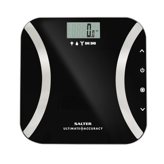 Salter Ultimate Accuracy Digital Analyser Scales - Measure 50g Increments, Step-On Instant Reading of Weight, Body Fat, Water, Lean Mass, BMI, BMR...