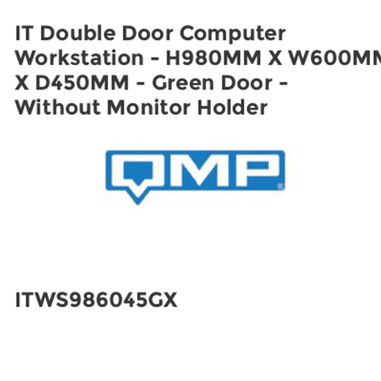 QMP IT Double Door Computer Workstation - H980mm x W600mm x D450mm - Green Door
