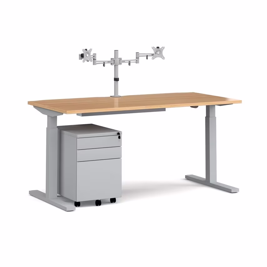 Dams ELEV8 Mono Straight Sit Stand Desk 1600mm - Silver Frame, Grey Oak Top with
