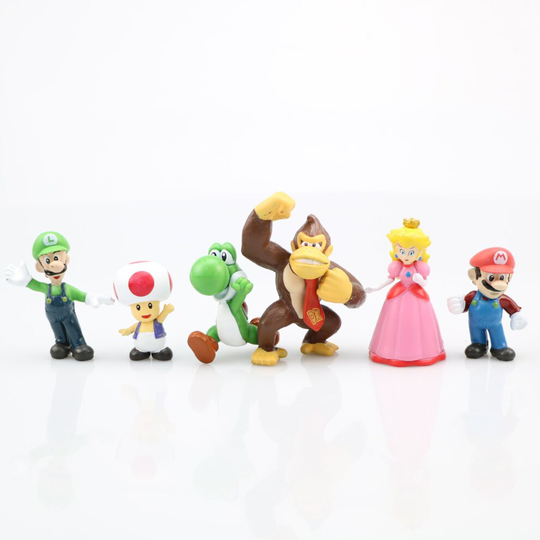 (6pcs Set) Super Mario Bros Action Figures Toys Yoshi Peach Princess Luigi Odyssey Donkey