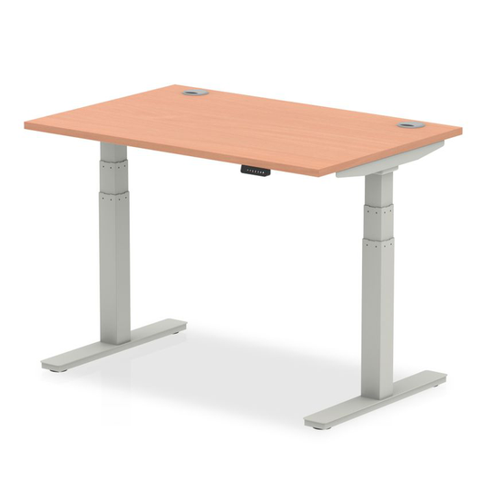 Dynamic Air 1200/800 Beech Height Adjustable Desk with Cable Ports with Silver L