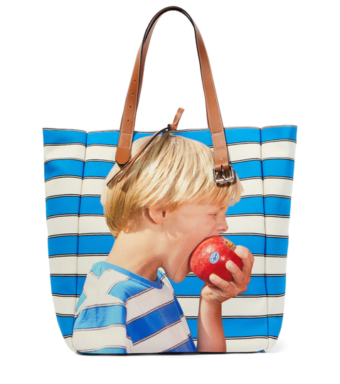 Printed leather-trimmed tote bag