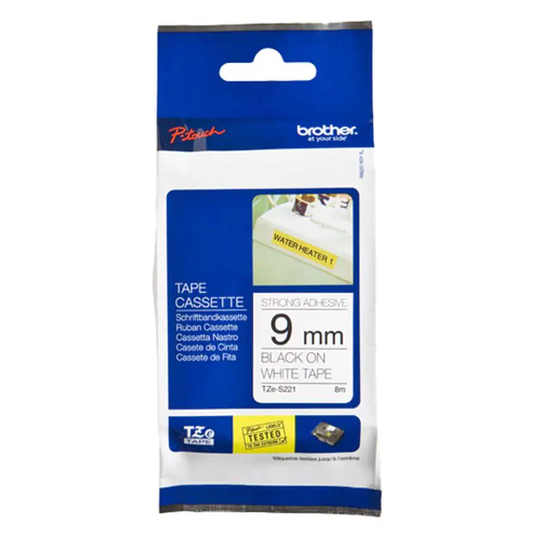 Brother P-touch Paper Bro 9MM Black on White Tape Adhesive