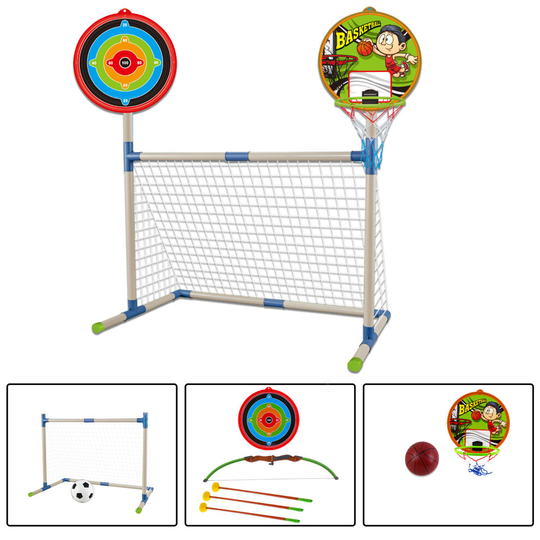 deAO 3 IN 1 Outdoor Games Sport Play Set Basketball, Football and Archery Set for Kids Perfect for Indoors and Outdoors