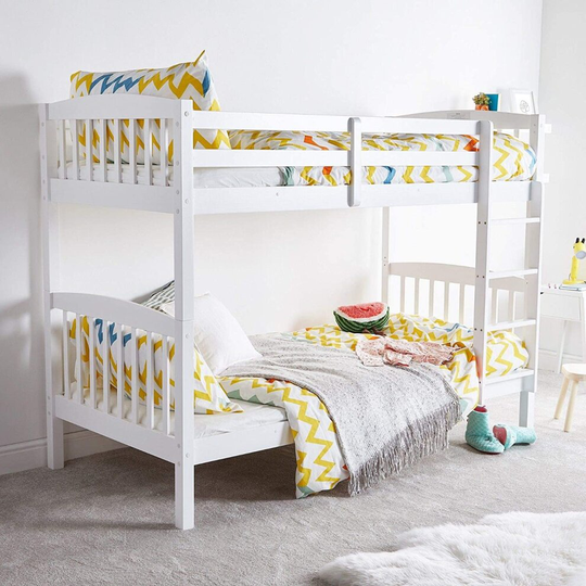 (BUNK BED & 2 MATTRESSES) WHITE WOOD BUNK BED 3FT SINGLE kids bunkbed