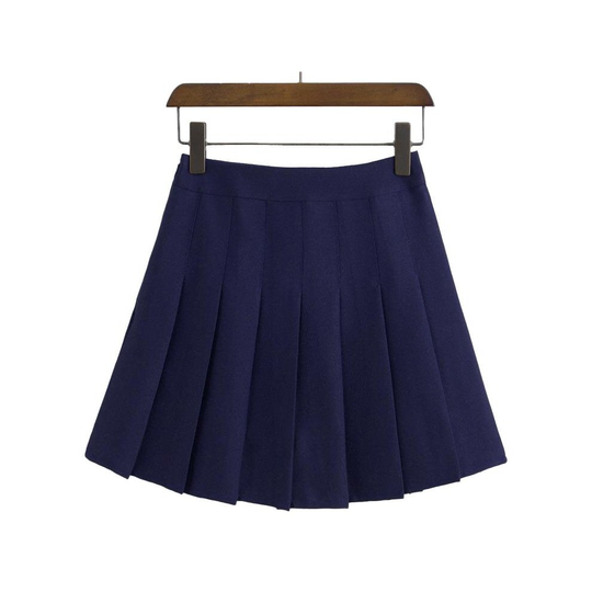 (14. Navy Blue, L / UK Size 10) Women's High Waist Pleated Casual Tennis Style Mini Skater Skirt