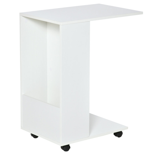 HOMCOM Mobile Sofa Side Table for Laptop Coffee w/ Storage White