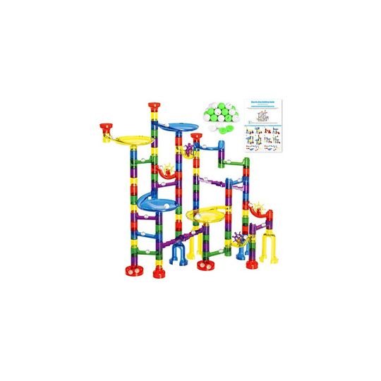 FUN LITTLE TOYS Kids Marble Run Set-154Pcs (90Translucent Pieces + 64Marbles) for Marble Race Track game, Family game