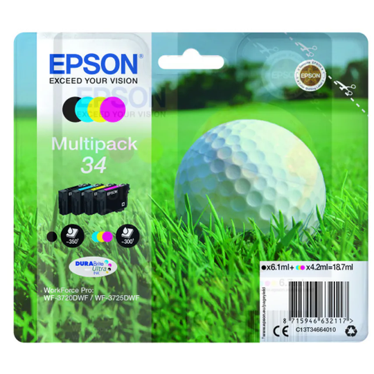 Epson Epson 34 Golfball Black Colour Standard Capacity Ink Cartridge 6ml 3 x 4ml