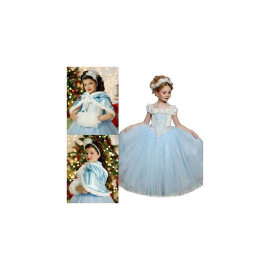 (Blue, 7-8 Years) Kids Girls Cinderella Princess Dresses Cosplay Costume Party Fancy Dress + Cape