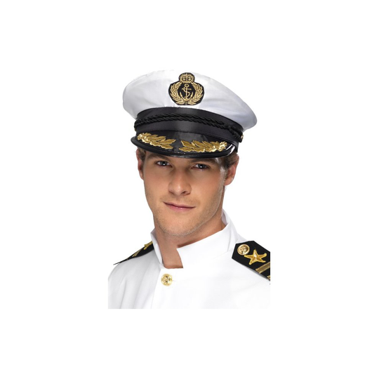 Adult's Captain Cap - captain hat white smiffys golden detail fancy dress costume sailor