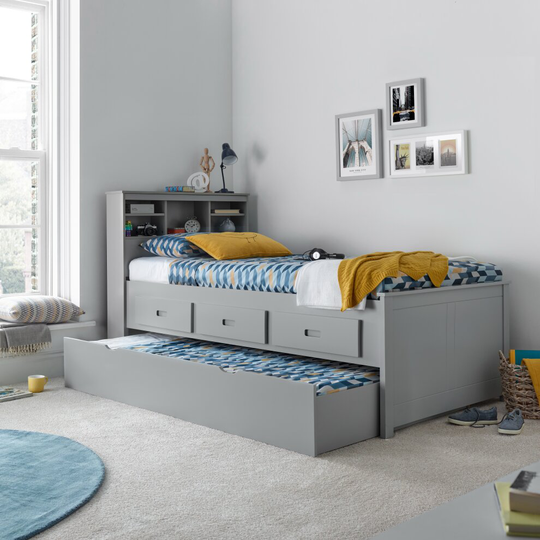 (With Trundle, 2 Memory Foam Mattresses) Venus Grey Guest Bed With Drawers And Mattresses