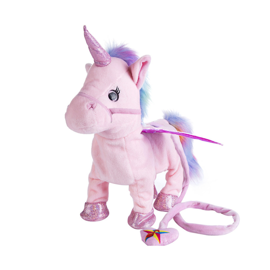 (Pink 2) Unicorn Leashing Angel Horse Doll Walking Singing Electric Plush Toy Kids Gift