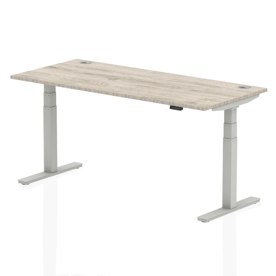 Dynamic Air 1800/800 Grey Oak Height Adjustable Desk with Cable Ports with Silve