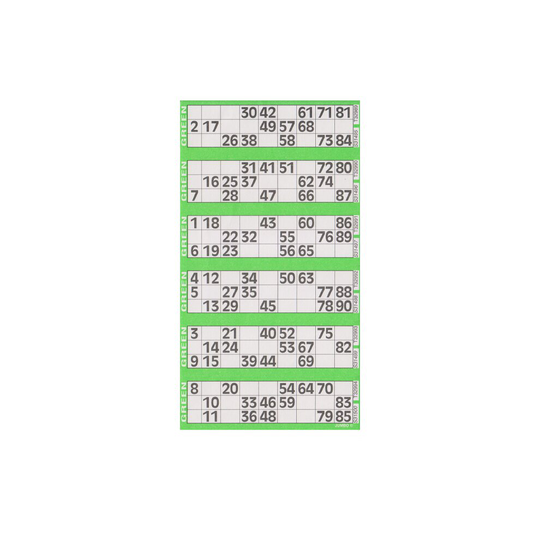 Jumbo Bingo Ticket Singles 6 to View Pack Green