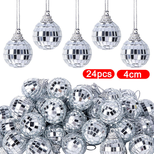 24Pcs Christmas Mirror Ball Baubles Xmas Tree Party Hanging Ornament