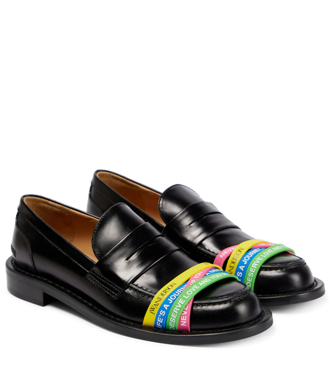 Elastic leather loafers
