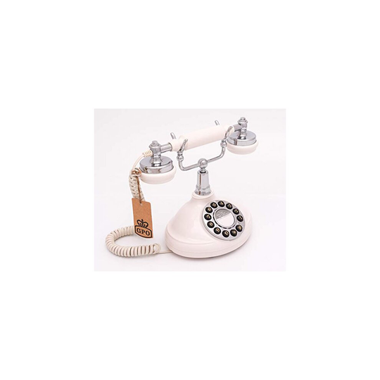 GPO Opal Nostalgic Vintage Push-Button Telephone with Curly Cord - Cream & Chrome