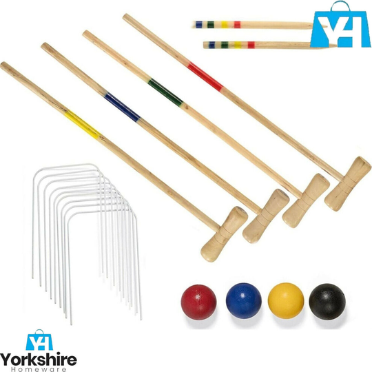 Croquet Set 4 Players Wooden Hoops Ball Lawn Children Garden Family Game XMAS