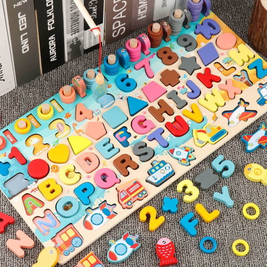 Children Jigsaw Wooden Puzzle Math Number Learning Fishing Kids Education Toy