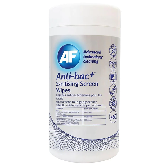 AF AF Antibacterial Sanitising Screen Wipes Tub (Pack 60) ABSCRW60T