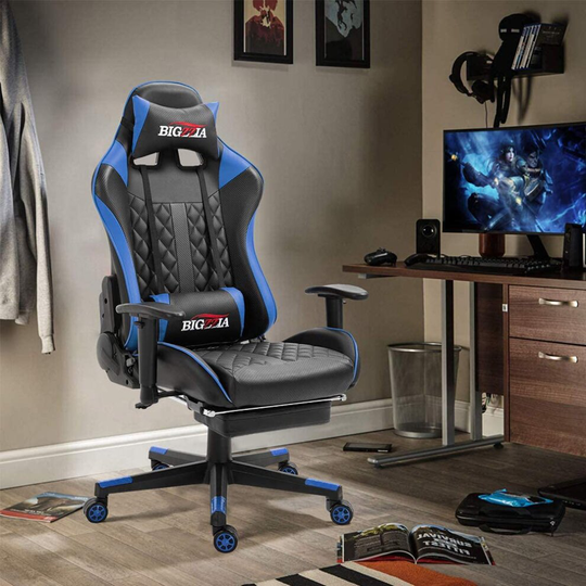 (Blue) Dripex Ergonomic Gaming Chair with footrest