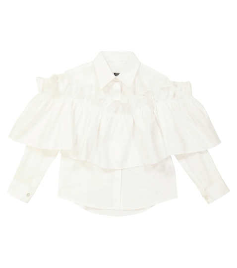 Ruffle-trimmed cotton shirt