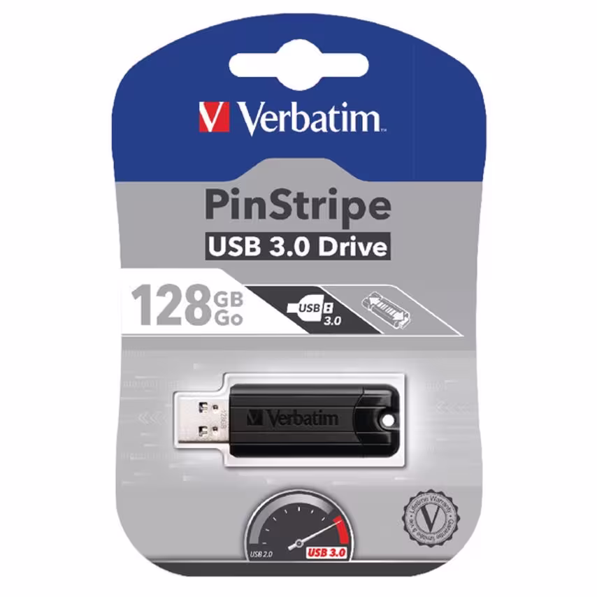 Verbatim Pinstripe USB 3.0 Flash Drive 128GB Black 49319